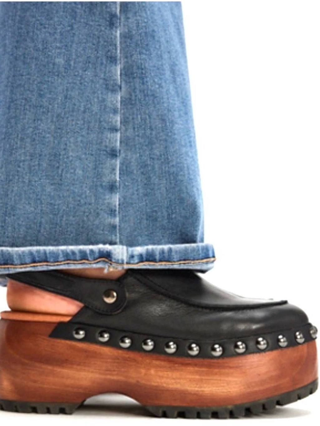 Free People Everette Platform Clogs Black Leather Chunky